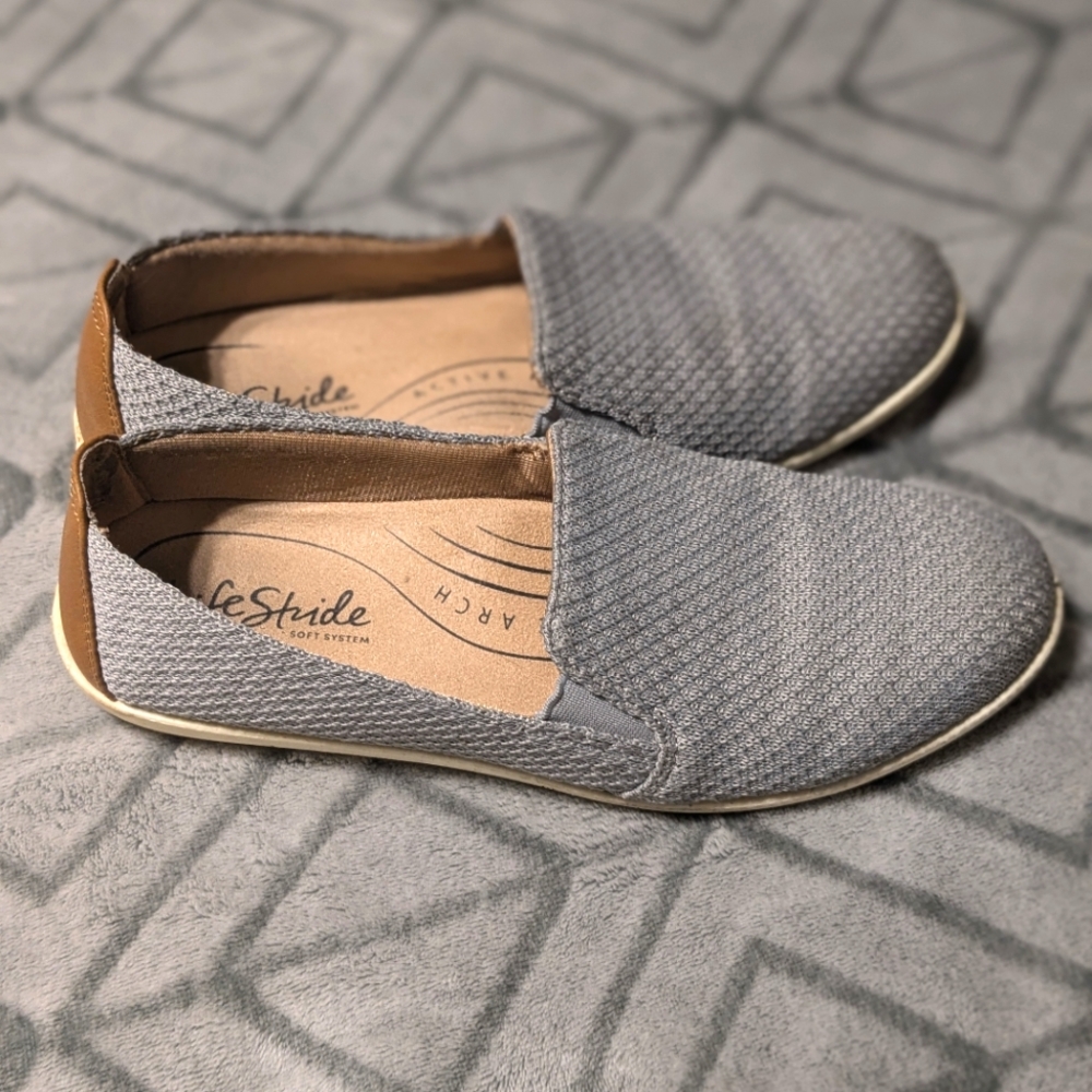 LifeStride Women's Next Level Gray Knit Casual Flats- size 7